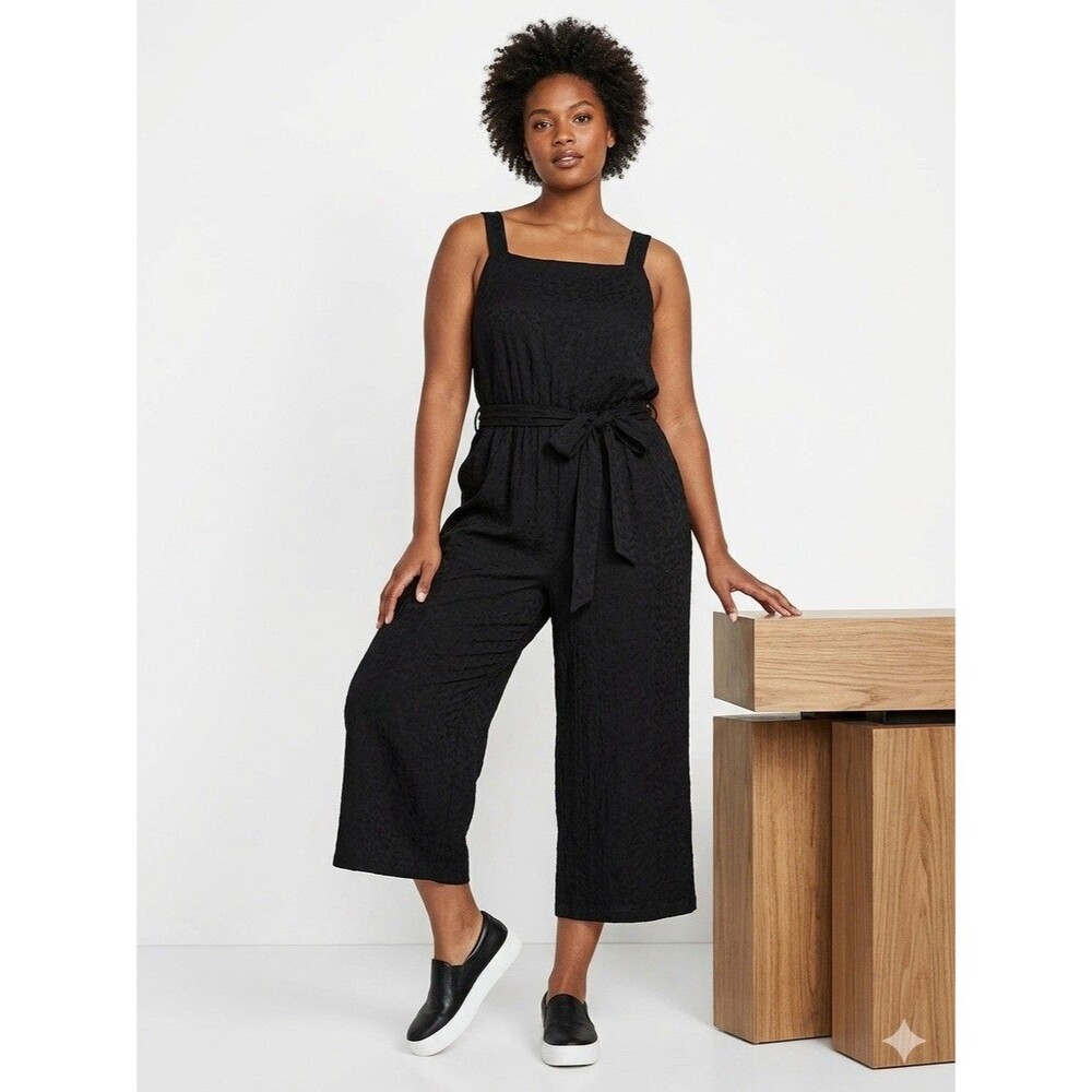 xhilaration womens jumpsuit XL rayon elastic waist tie cropped lined Minimal